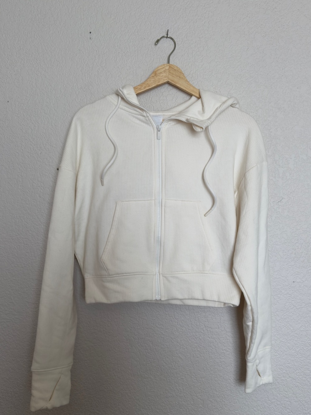 Cream White Cropped Zip Up